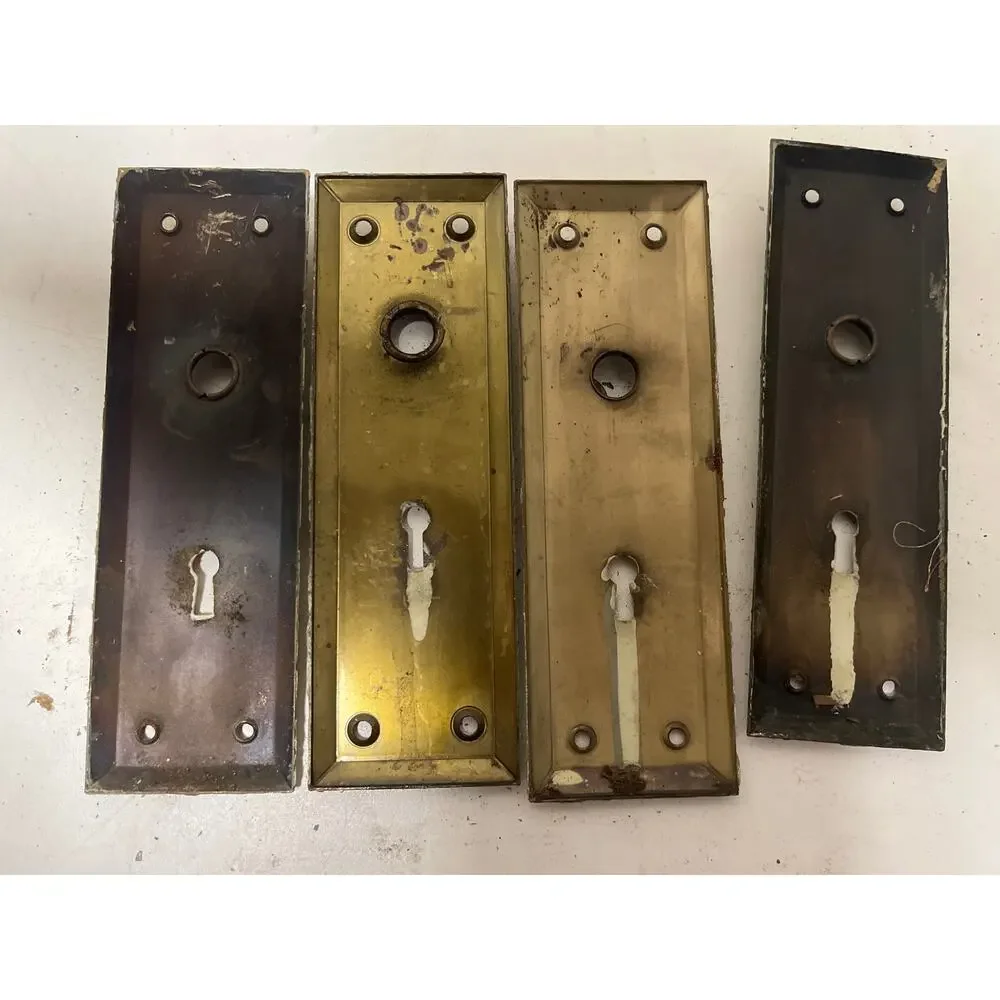 Lot of 4 Vintage Antique Cream Door Metal Backplates Escutcheon Chippy Paint
